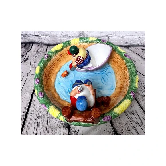 Lotus Chip and Dip Bowl Pond Vintage Beer Drinker & Fisherman 13" Novelty Humor - Picture 8 of 8